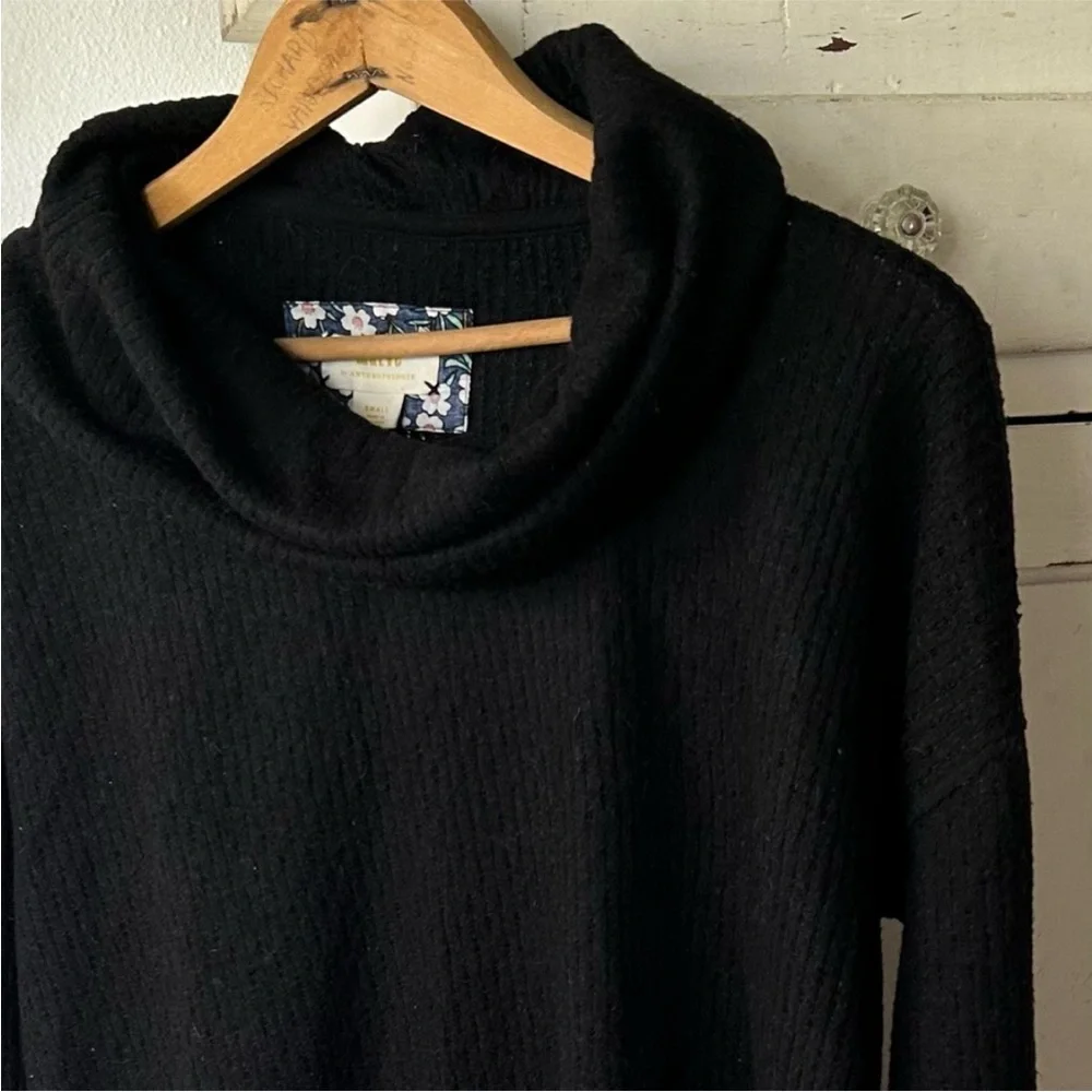 Anthropologie Maeve | Women’s Black Cowl Neck Long Sleeve Ruffle Hem Sweater, S